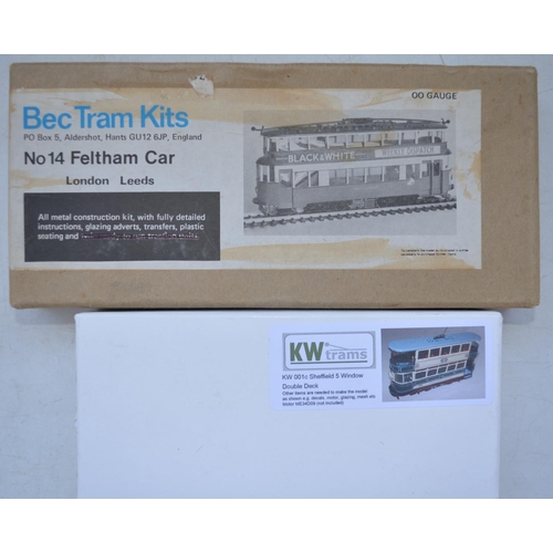 1522 - Sixteen OO gauge unbuilt white metal/pewter bus and tram model kits from KW Trams, Ambrico and BEC T... 