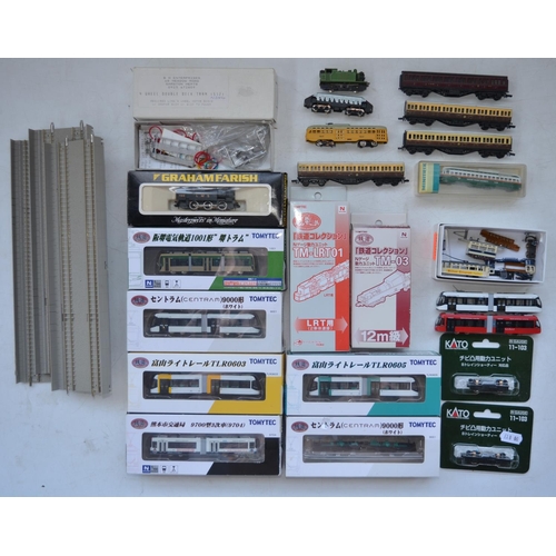 1523 - Collection of N gauge tram and train models to include 3 boxed Tomytec electric trams (plus 1 unboxe... 