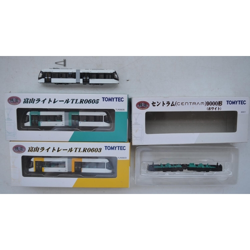 1523 - Collection of N gauge tram and train models to include 3 boxed Tomytec electric trams (plus 1 unboxe... 