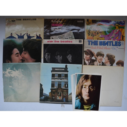 1505 - Collection of Beatles and band members vinyl record singles and LPs to include The White Album (No 0... 