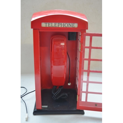 1525 - Small replica telephone box with corded phone, W19.5xD18.8xH38cm