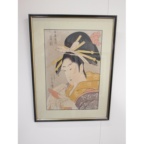 176 - Pair of Japanese woodcuts of Geisha girls, 37cm x 49.7cm