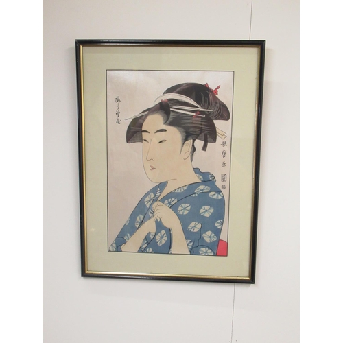 176 - Pair of Japanese woodcuts of Geisha girls, 37cm x 49.7cm