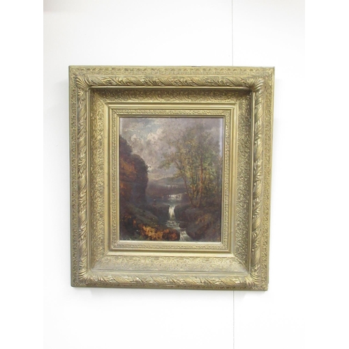 177 - Late C19th/Early C20th gilt framed oil on board depicting a waterfall in France, 45cm x 50cm