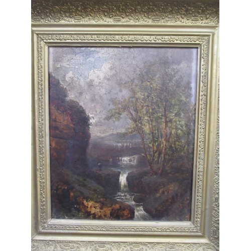 177 - Late C19th/Early C20th gilt framed oil on board depicting a waterfall in France, 45cm x 50cm