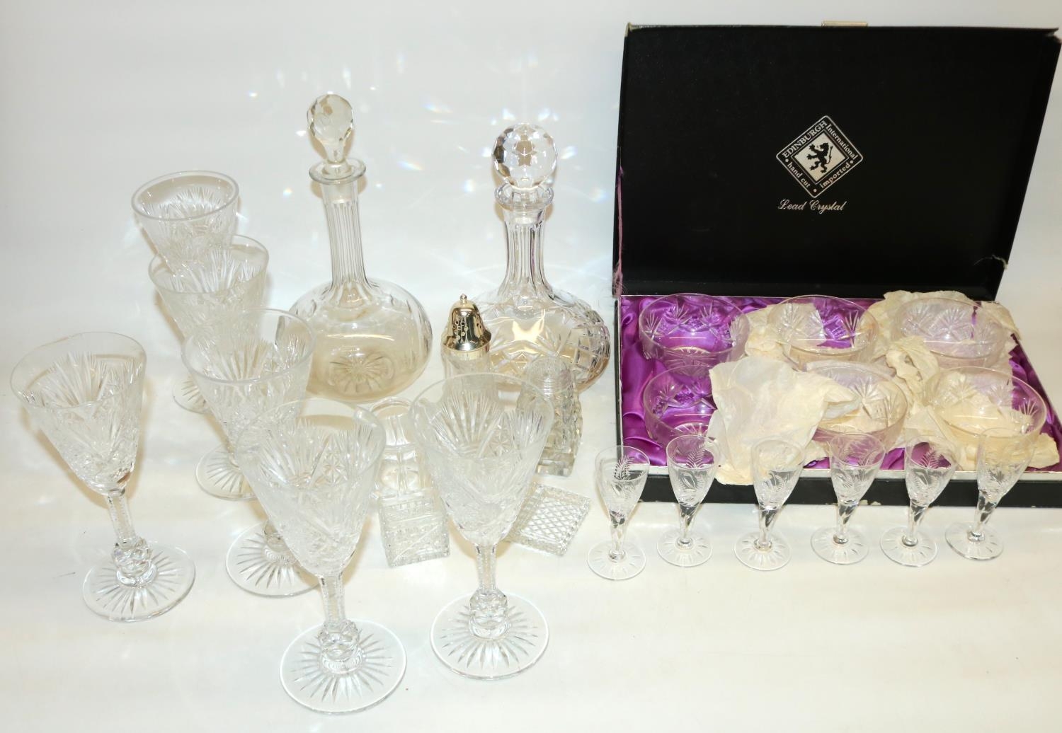 Six Stuart led crystal liqueur decanters Edinburgh crystal desserts
