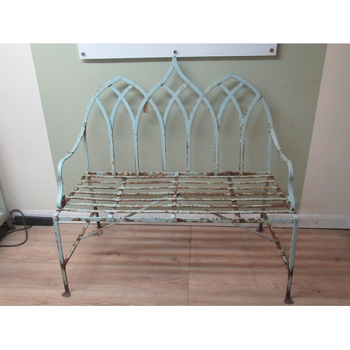 65 - Dom Joly Collection - Regency strapwork metal garden seat, with triple Gothick arched back and scrol... 