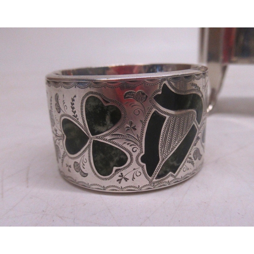 47 - Victorian hallmarked Sterling silver napkin ring inset with clover and harp Connemara marble decorat... 