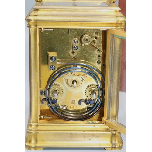 54 - Dom Joly Collection - C19th French brass repeater Carriage clock, white enamel Roman dial with Arabi... 