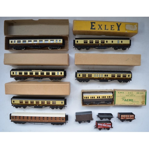 88 - Six all metal OO gauge Exley passenger coaches, a built up kit coach and 4 goods wagons (11)