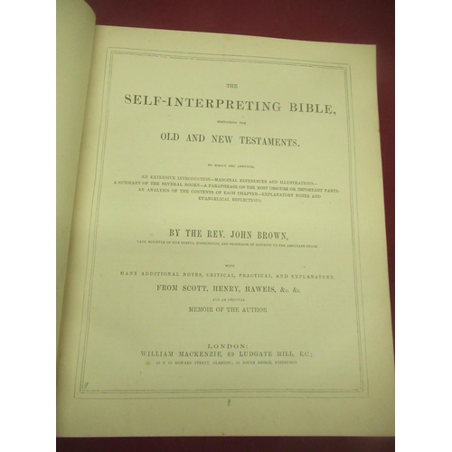 383 - The Holy Bible by the Rev. John Brown, William Mackenzie, full leather binding, gilt work, 5 raised ... 