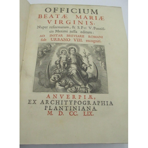 384 - Officium Beatae Mariae Virginis, 1759, half-leather binding with gilt work and raised bands to spine