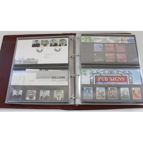 601 - Collection of FDCs in three folders with some mixed Royal Mail mint stamp presentation packs and loo... 