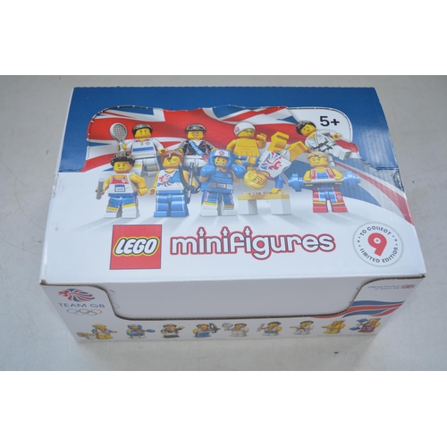 124 - Shop box containing 60 sealed packs of Team GB limited edition Lego Olympics Mini Figures