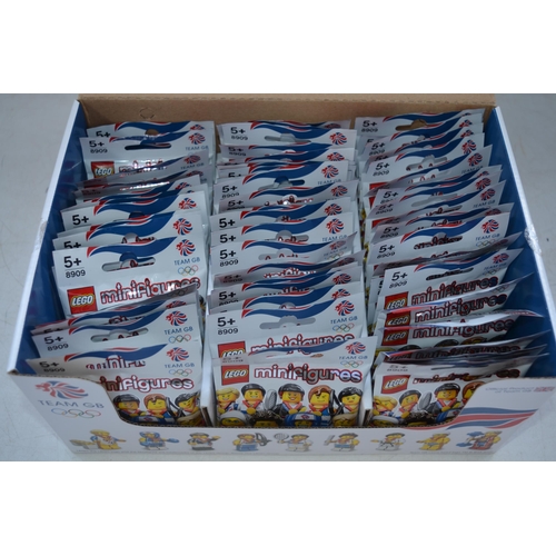 124 - Shop box containing 60 sealed packs of Team GB limited edition Lego Olympics Mini Figures