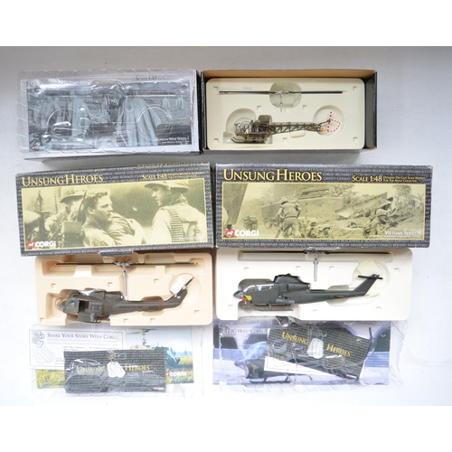 142 - Two Corgi Unsung Heroes Vietnam War 1/48 diecast helicopter models, USMC Cobra and US Army Huey Hog ... 