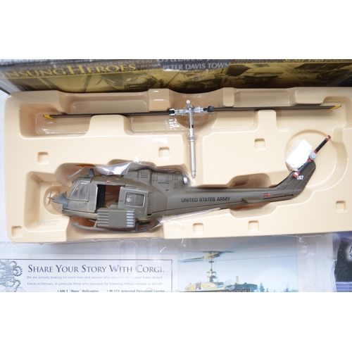 142 - Two Corgi Unsung Heroes Vietnam War 1/48 diecast helicopter models, USMC Cobra and US Army Huey Hog ... 