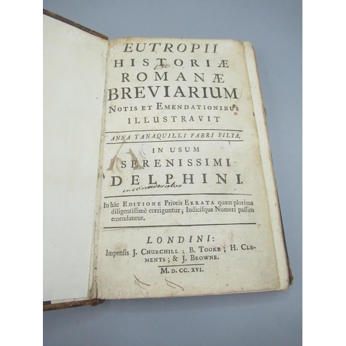 387 - Eutropii Historiae Romanae Breviarium Notis Et Emendationibus Illustravit, leather bound, 1717