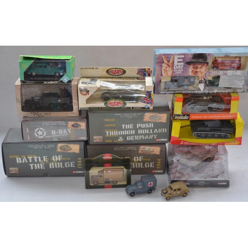 143 - Collection of Corgi and Solido diecast military models to include 5 Corgi 1/48 tanks models (2 Tiger... 