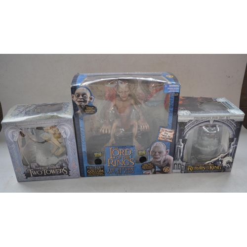 150 - Three boxed Lord Of The Rings sets to include 2 Towers Gollum figurine, Return of the King talking G... 