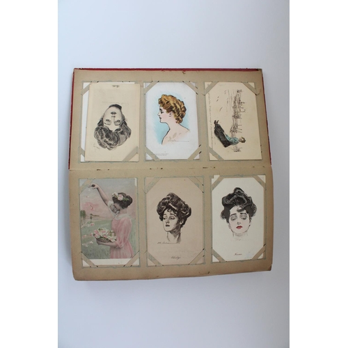 622 - Early to mid C20th postcard album, well filled with Gibson girls, Louis Wain anthropomorphic cats. G... 