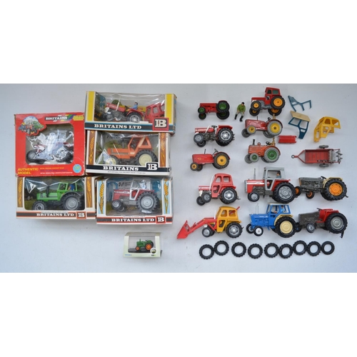 195 - Five boxed vintage Britain's 1/32 scale tractor models to include Massey Ferguson set 9529, 9502 and... 