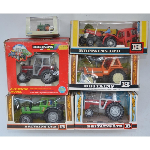 195 - Five boxed vintage Britain's 1/32 scale tractor models to include Massey Ferguson set 9529, 9502 and... 