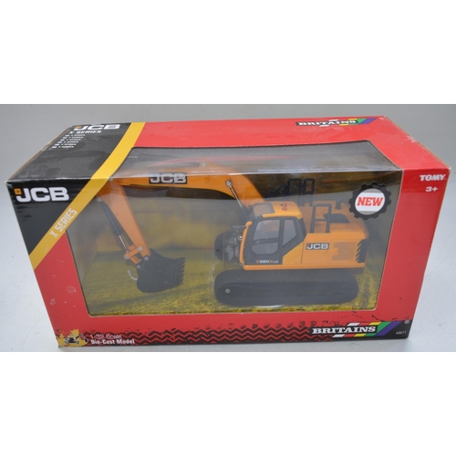 196 - Seven boxed Britain's 1/32 scale farm and plant models to include 43211 X Series JCB excavator, 9496... 