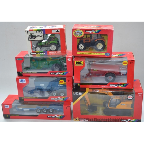 196 - Seven boxed Britain's 1/32 scale farm and plant models to include 43211 X Series JCB excavator, 9496... 