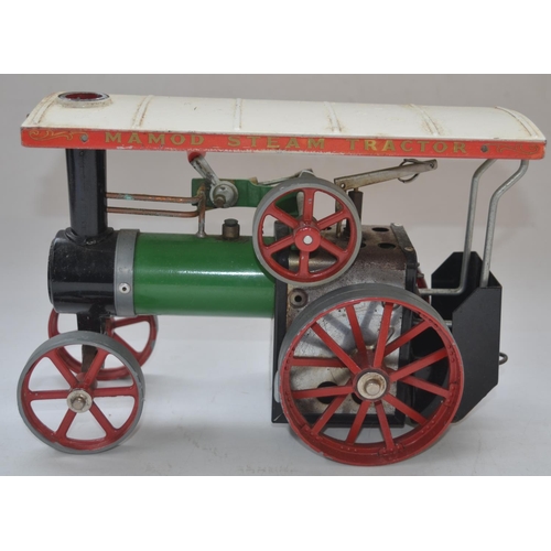 201 - Mamod steam traction engine and trailer with polystyrene wood effect load, with steering rod.