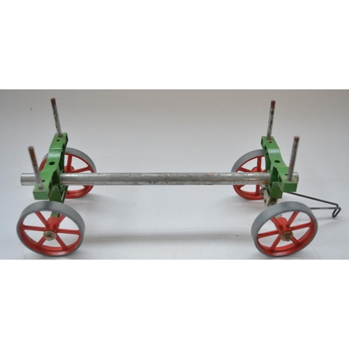 201 - Mamod steam traction engine and trailer with polystyrene wood effect load, with steering rod.