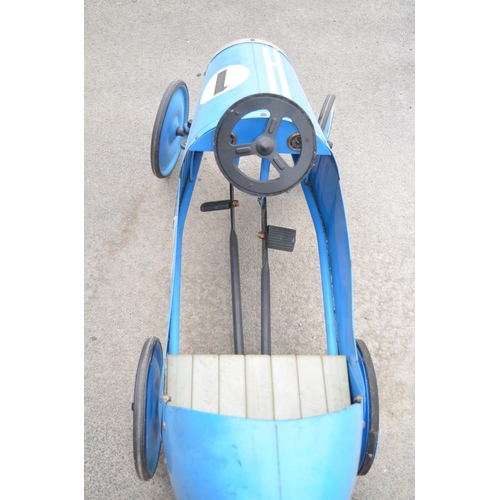 219 - Childs metal plate pedal car, no makers marks. L116cm