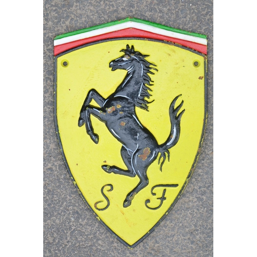 221 - Heavy solid cast iron Ferrari wall hanging plaque, W19.6xH29.6cm