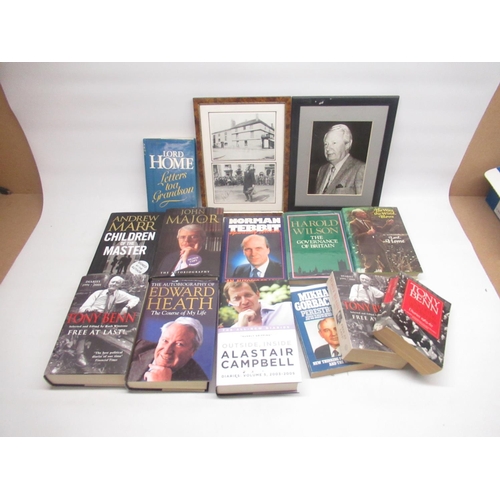 411 - Collection of predominantly signed political biographies and books inc. a framed signed picture of E... 