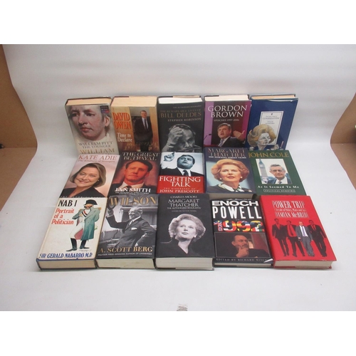 411 - Collection of predominantly signed political biographies and books inc. a framed signed picture of E... 