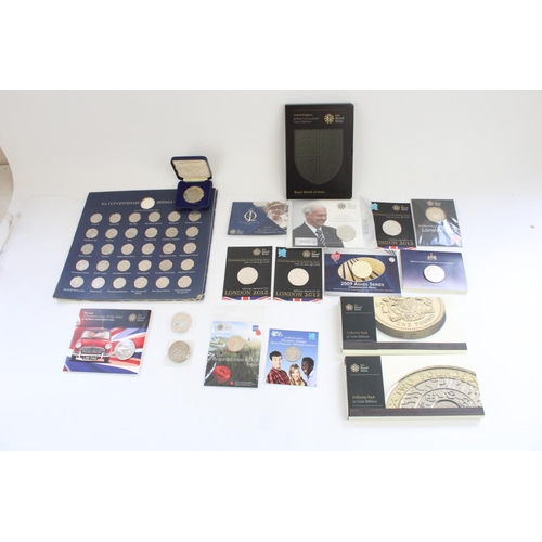 651 - Collection of GB commemoratives and sealed collectors coins incl. UK BUNC Royal Shield of Arms and E... 