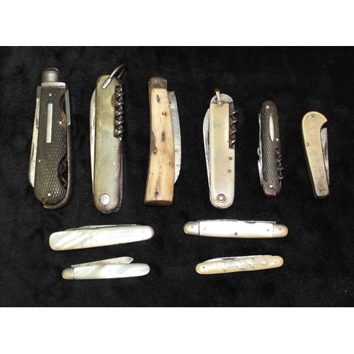 1101 - Collection of pocket knives incl. utility, pruner and mother of pearl fruit knives, (10)