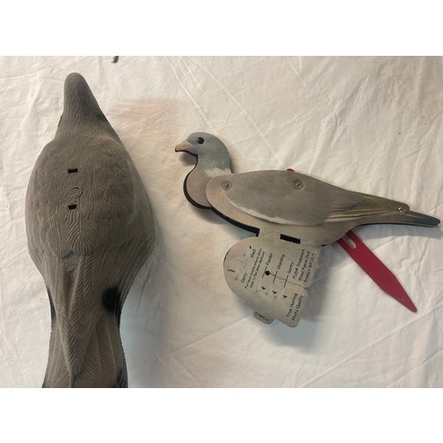 1109 - Collection of foam pigeon decoys, a set of 'shell' pigeon decoys and leather Australian bush hat.