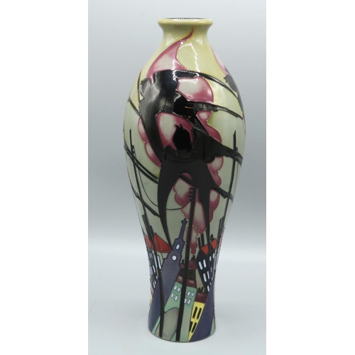 631 - Moorcroft 'Swallows in Smoke' vase designed by Kerry Goodwin, 2012, marked 42/12 76, H31cms