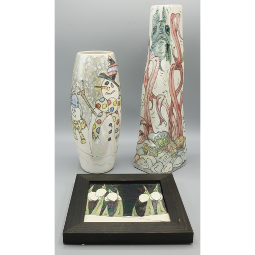 663 - Lise B Moorcroft (granddaughter of William Moorcroft), studio pottery vase tubelined and crackle gla... 