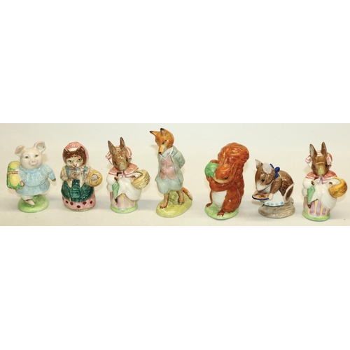 667 - Beswick Beatrix Potter figures: Mrs Rabbit x 2, Squirrel Nutkin, Foxy Whiskered Gentleman, Cousin Ri... 