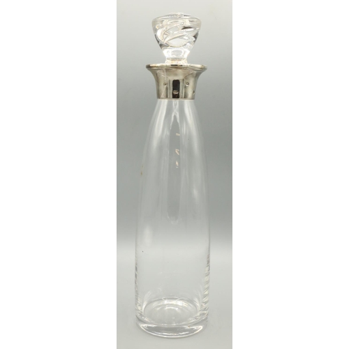 680 - Dartington Crystal spirit decanter with hallmarked silver collar, Birmingham 2004, H36.5cm, boxed