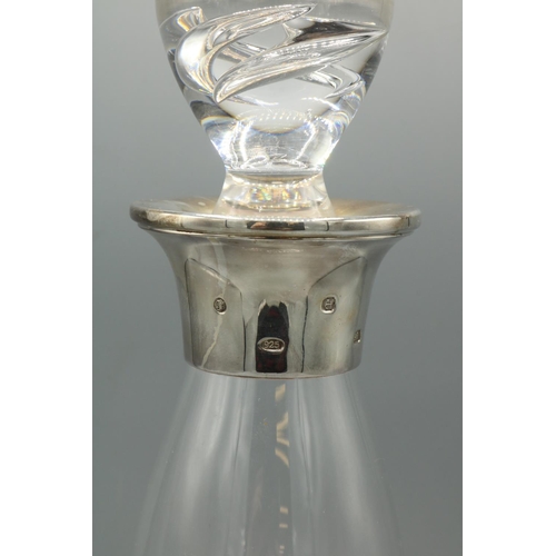 680 - Dartington Crystal spirit decanter with hallmarked silver collar, Birmingham 2004, H36.5cm, boxed