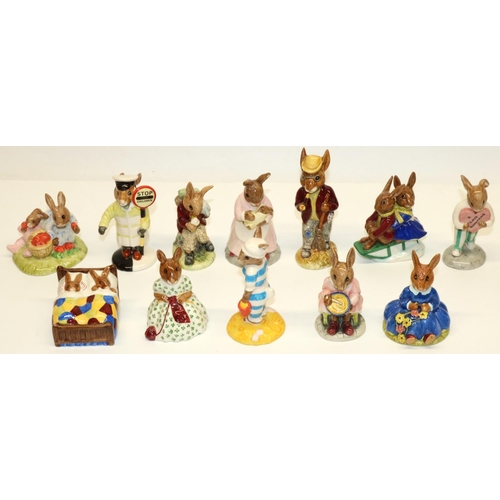 686 - Royal Doulton Bunnykins figures: Sleepy Time DB15, Busy Needles DB10, Mother and Baby DB167, Strawbe... 