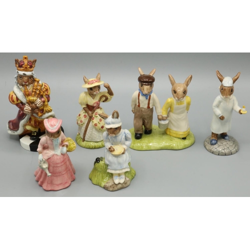 688 - Royal Doulton Bunnykins nursery rhyme figures: Jack and Jill DB222, Wee Willie Winkie DB270, Little ... 