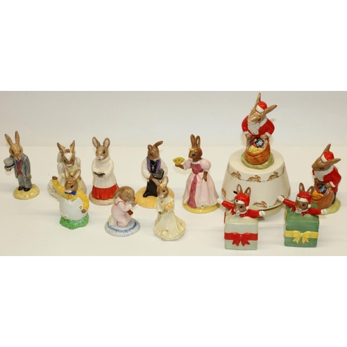 692 - Royal Doulton Bunnykins figures: Cinderella DB231, Easter Greetings DB149, Vicar DB254, Bride DB101,... 