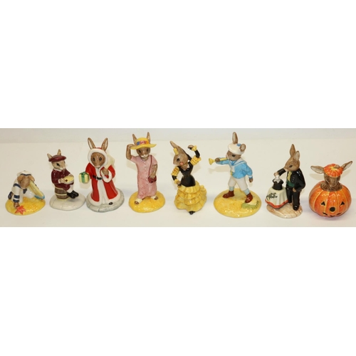 695 - Royal Doulton Bunnykins figures: Little Boy Blue DB239, Flamenco DB256, Father Christmas DB237, Sigh... 