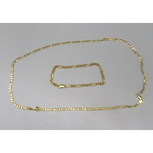 784 - 9ct yellow gold figaro chain necklace, L51cm, stamped 9kt, and a similar bracelet, stamped 375, gros... 