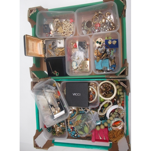 797 - Large collection of costume jewellery including beaded necklaces, brooches, pins, bangles  (2 boxes)