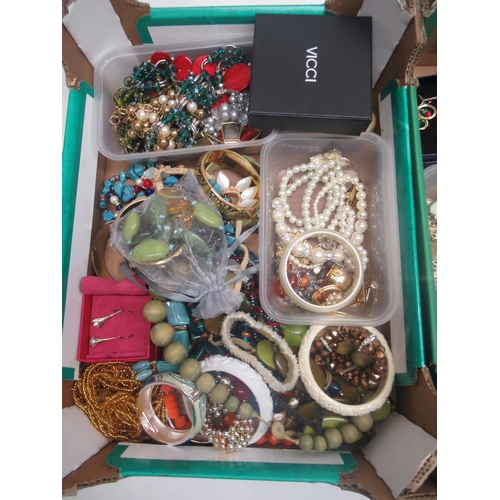 797 - Large collection of costume jewellery including beaded necklaces, brooches, pins, bangles  (2 boxes)